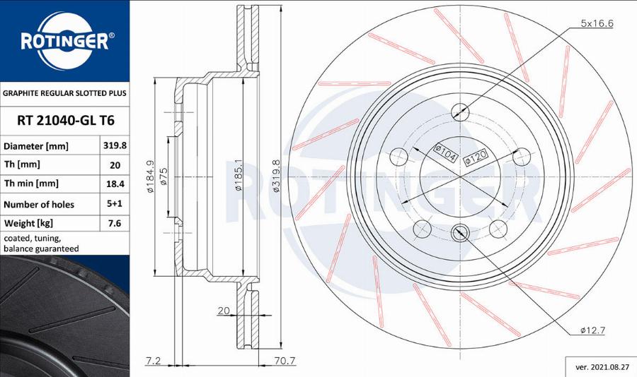 Rotinger RT 21040-GL T6 - Тормозной диск avtokuzovplus.com.ua