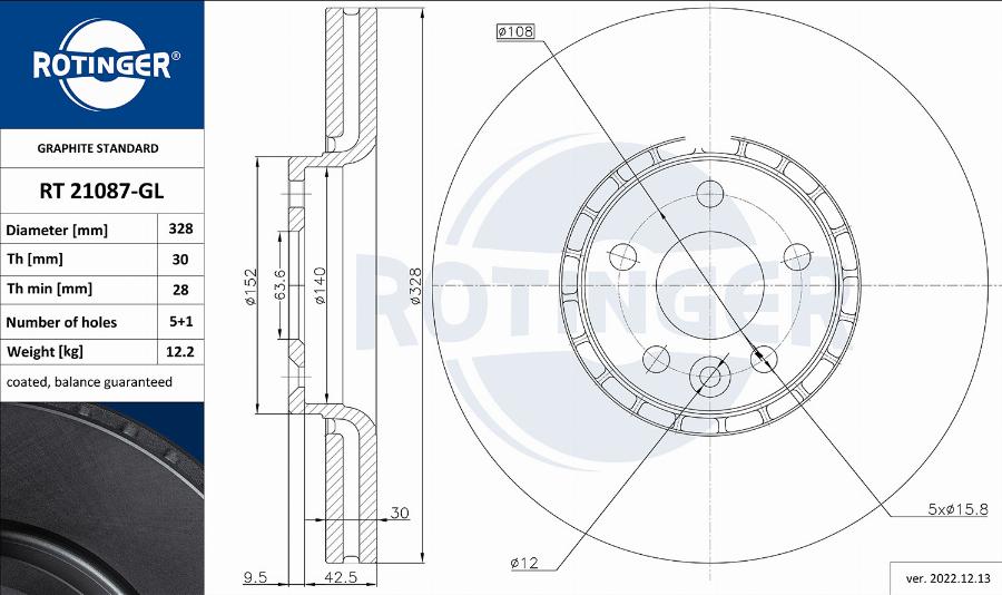 Rotinger RT 21087-GL - Гальмівний диск autocars.com.ua