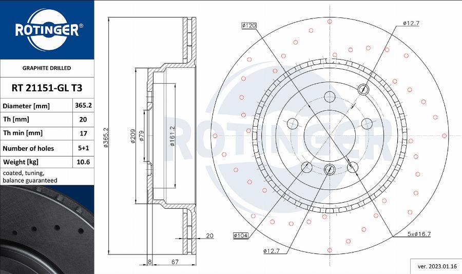 Rotinger RT 21151-GL T3 - Тормозной диск avtokuzovplus.com.ua