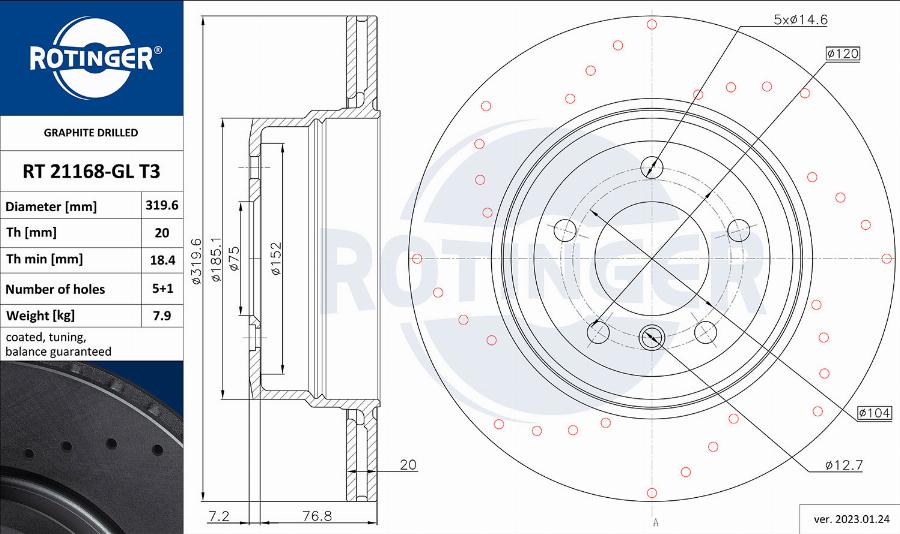 Rotinger RT 21168-GL T3 - Гальмівний диск autocars.com.ua