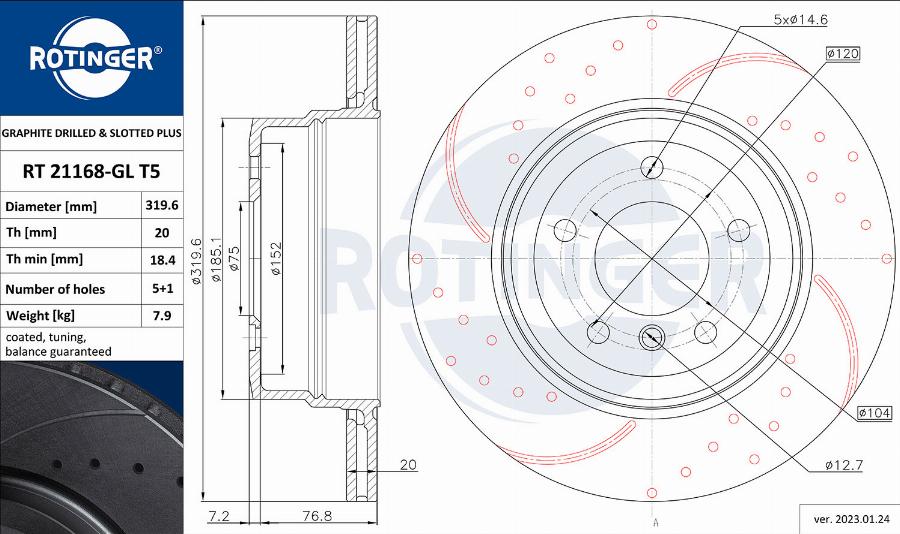 Rotinger RT 21168-GL T5 - Тормозной диск avtokuzovplus.com.ua