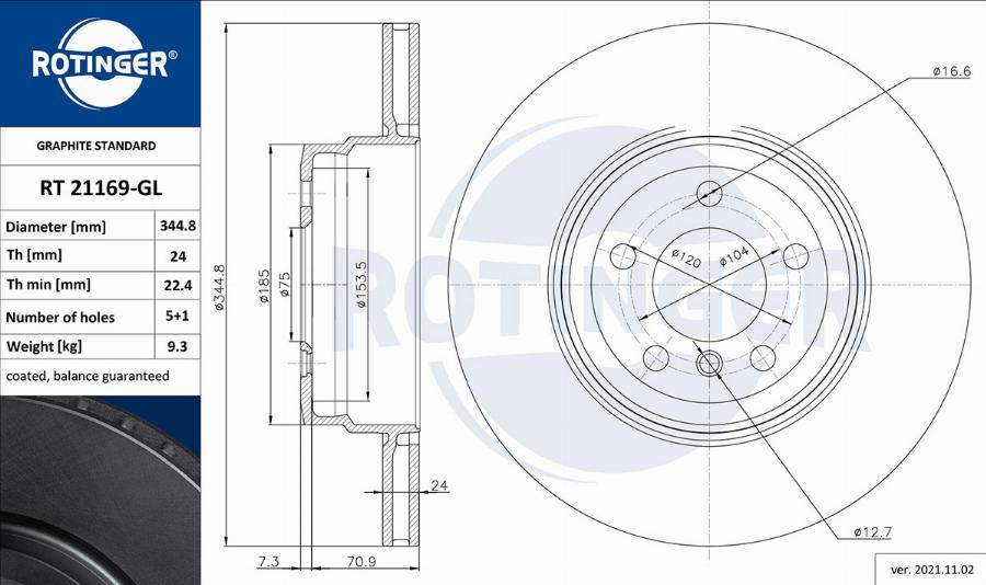 Rotinger RT 21169-GL - Тормозной диск avtokuzovplus.com.ua