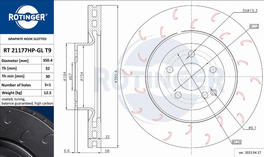 Rotinger RT 21177HP-GL T9 - Тормозной диск avtokuzovplus.com.ua