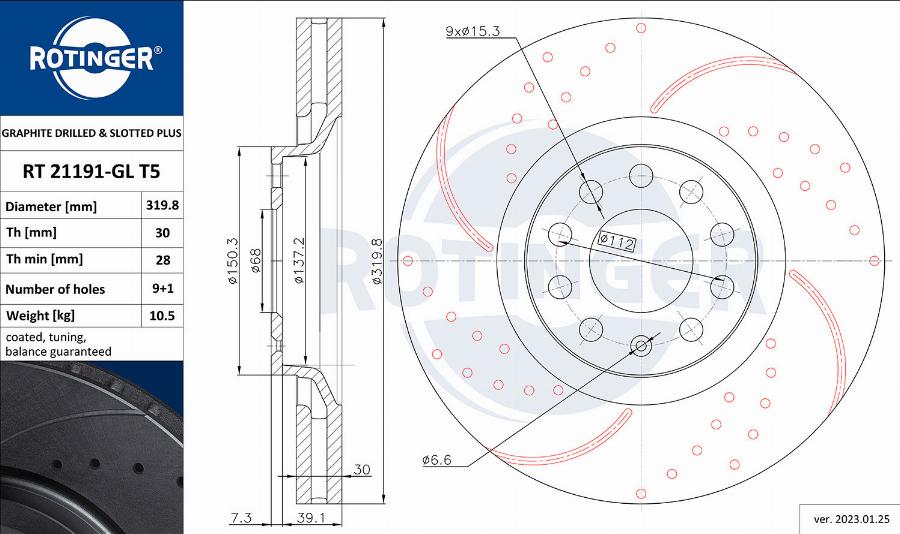 Rotinger RT 21191-GL T5 - Тормозной диск avtokuzovplus.com.ua