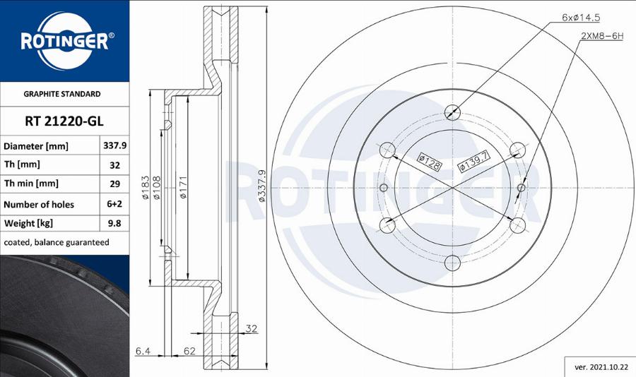 Rotinger RT 21220-GL - Тормозной диск avtokuzovplus.com.ua