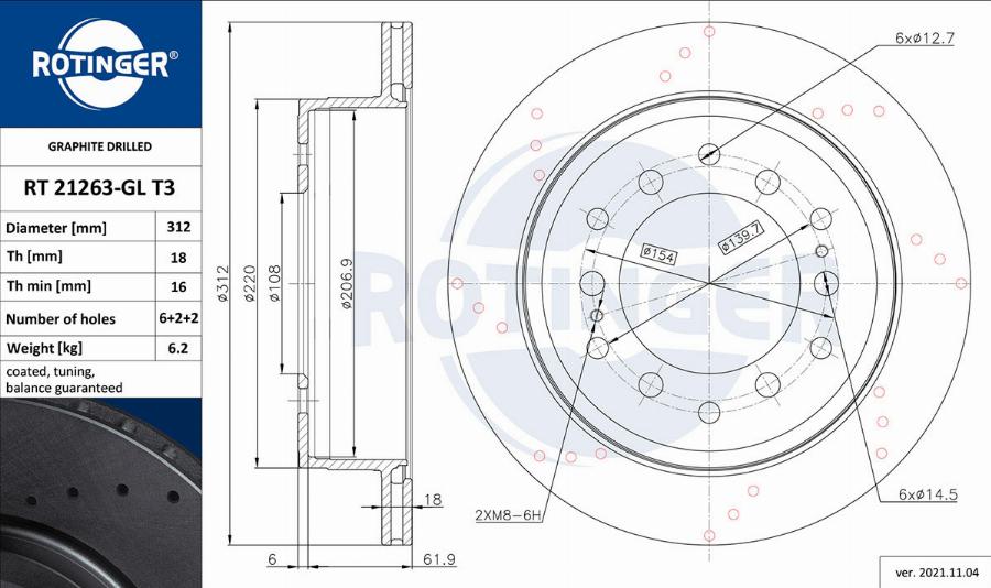 Rotinger RT 21263-GL T3 - Гальмівний диск autocars.com.ua