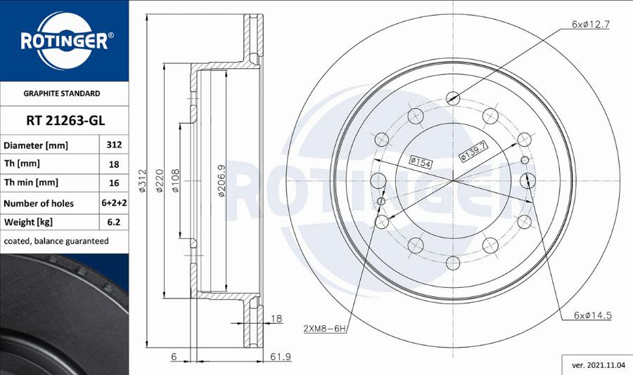 Rotinger RT 21263-GL - Гальмівний диск autocars.com.ua