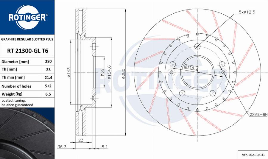 Rotinger RT 21300-GL T6 - Тормозной диск avtokuzovplus.com.ua