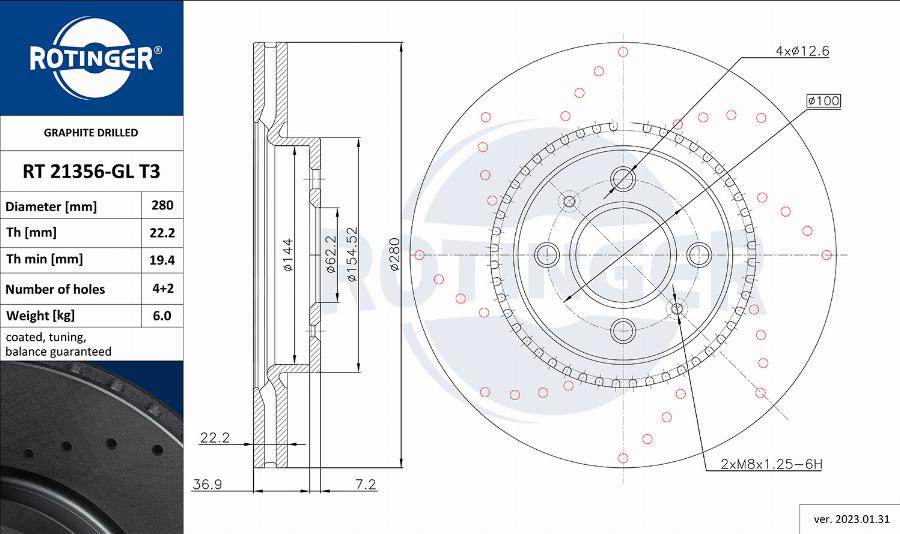 Rotinger RT 21356-GL T3 - Тормозной диск avtokuzovplus.com.ua