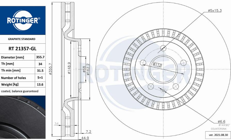 Rotinger RT 21357-GL - Гальмівний диск autocars.com.ua