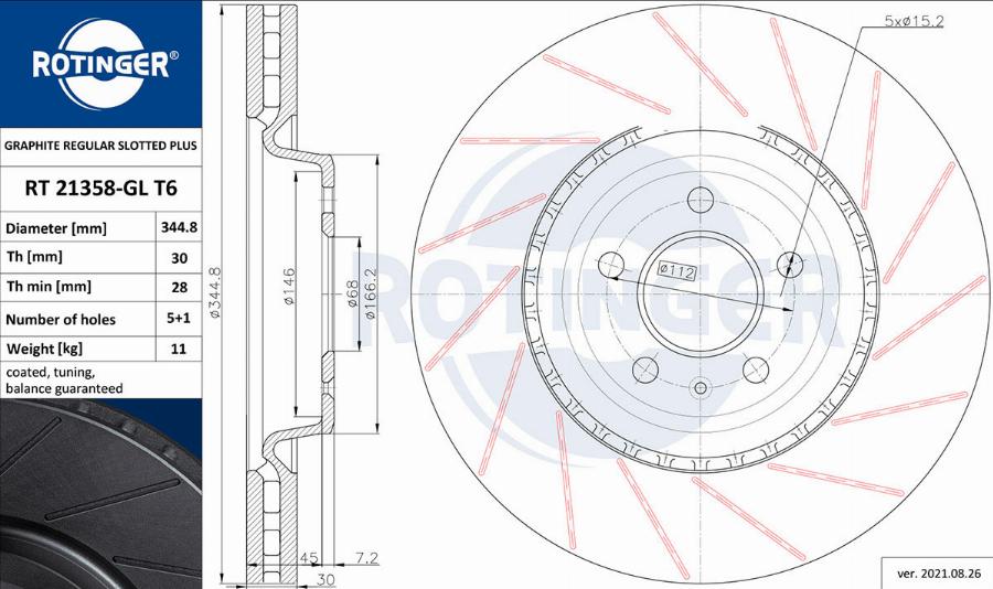 Rotinger RT 21358-GL T6 - Тормозной диск avtokuzovplus.com.ua