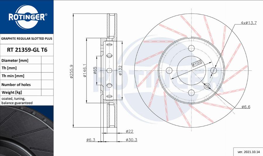 Rotinger RT 21359-GL T6 - Тормозной диск avtokuzovplus.com.ua