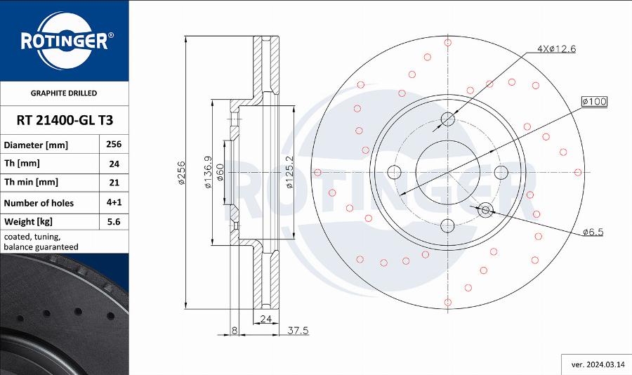 Rotinger RT 21400-GL T3 - Тормозной диск avtokuzovplus.com.ua