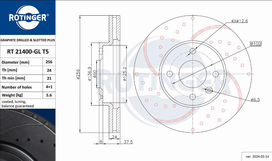 Rotinger RT 21400-GL T5 - Тормозной диск avtokuzovplus.com.ua