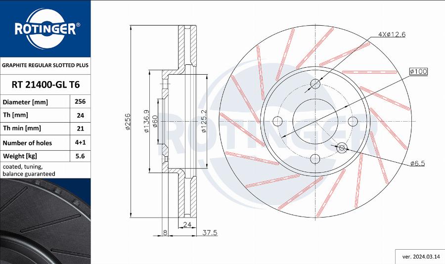 Rotinger RT 21400-GL T6 - Тормозной диск avtokuzovplus.com.ua