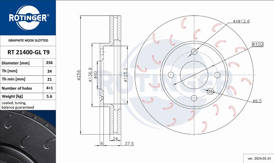 Rotinger RT 21400-GL T9 - Тормозной диск avtokuzovplus.com.ua