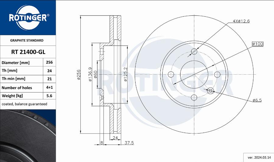 Rotinger RT 21400-GL - Тормозной диск avtokuzovplus.com.ua