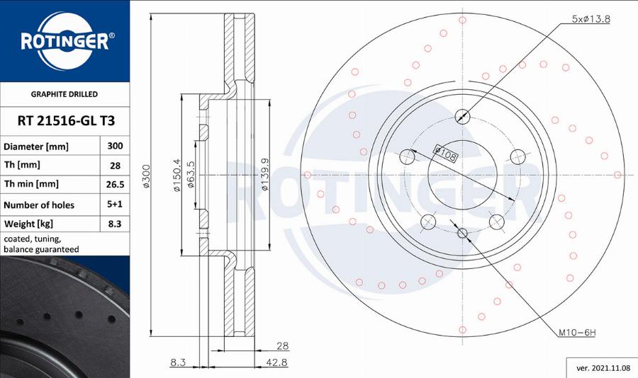 Rotinger RT 21516-GL T3 - Тормозной диск avtokuzovplus.com.ua