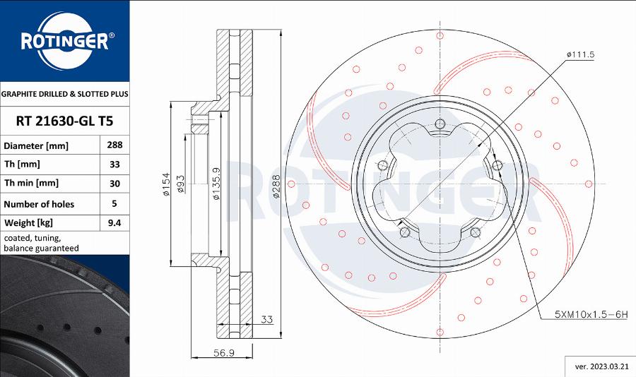 Rotinger RT 21630-GL T5 - Тормозной диск avtokuzovplus.com.ua