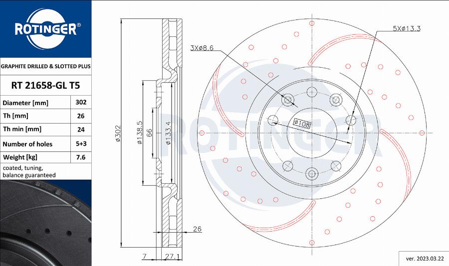 Rotinger RT 21658-GL T5 - Тормозной диск avtokuzovplus.com.ua