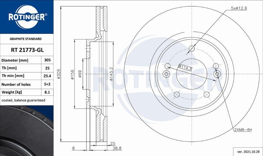 Rotinger RT 21773-GL - Гальмівний диск autocars.com.ua