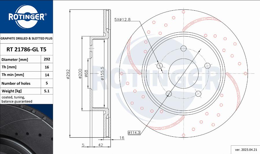 Rotinger RT 21786-GL T5 - Тормозной диск avtokuzovplus.com.ua