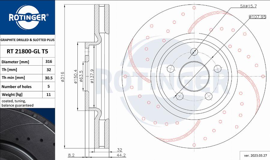 Rotinger RT 21800-GL T5 - Тормозной диск avtokuzovplus.com.ua