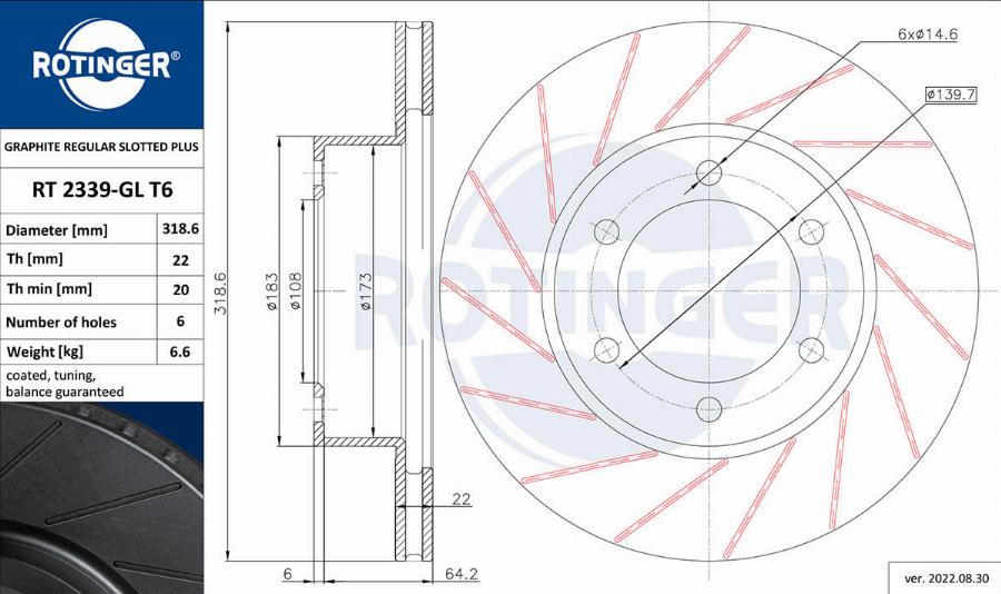 Rotinger RT 2339-GL T6 - Тормозной диск avtokuzovplus.com.ua