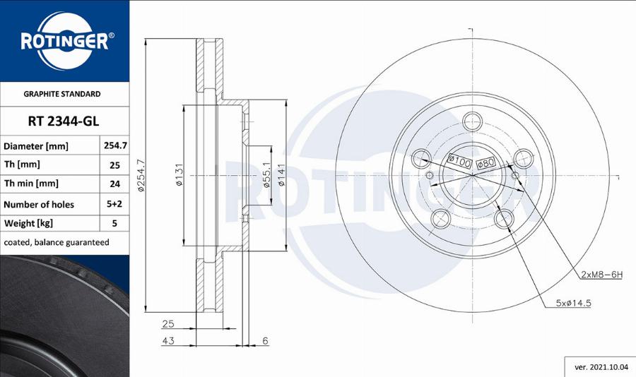 Rotinger RT 2344-GL - Тормозной диск avtokuzovplus.com.ua