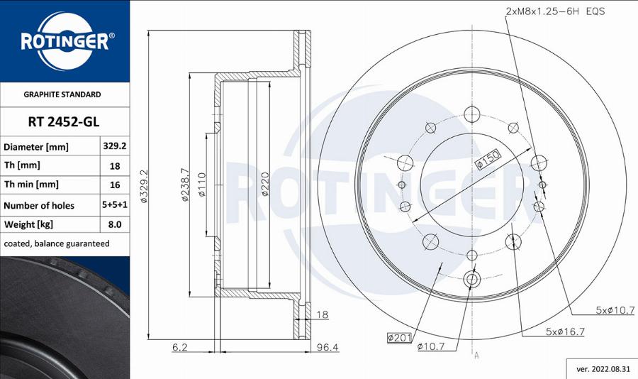 Rotinger RT 2452-GL - Тормозной диск avtokuzovplus.com.ua