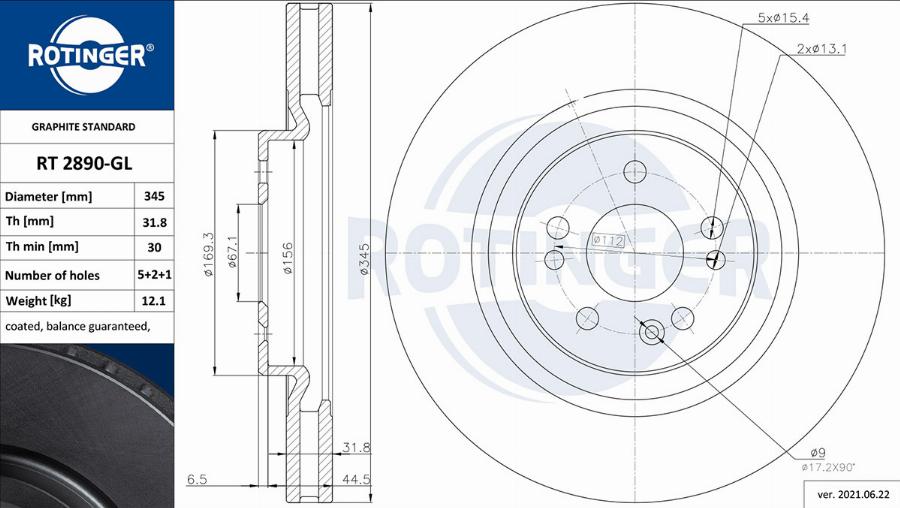 Rotinger RT 2890-GL - Тормозной диск avtokuzovplus.com.ua