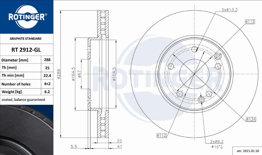 Rotinger RT 2912-GL - Тормозной диск avtokuzovplus.com.ua