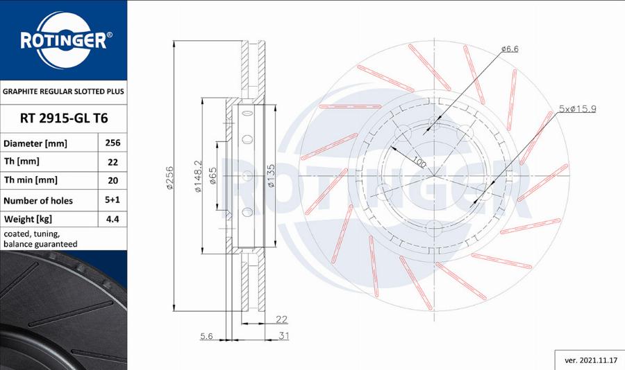 Rotinger RT 2915-GL T6 - Тормозной диск autodnr.net