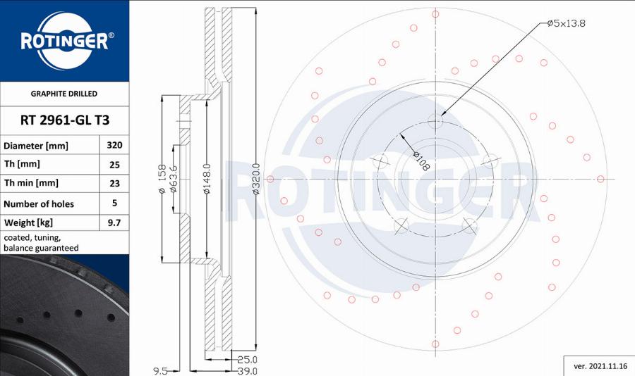 Rotinger RT 2961-GL T3 - Гальмівний диск autocars.com.ua