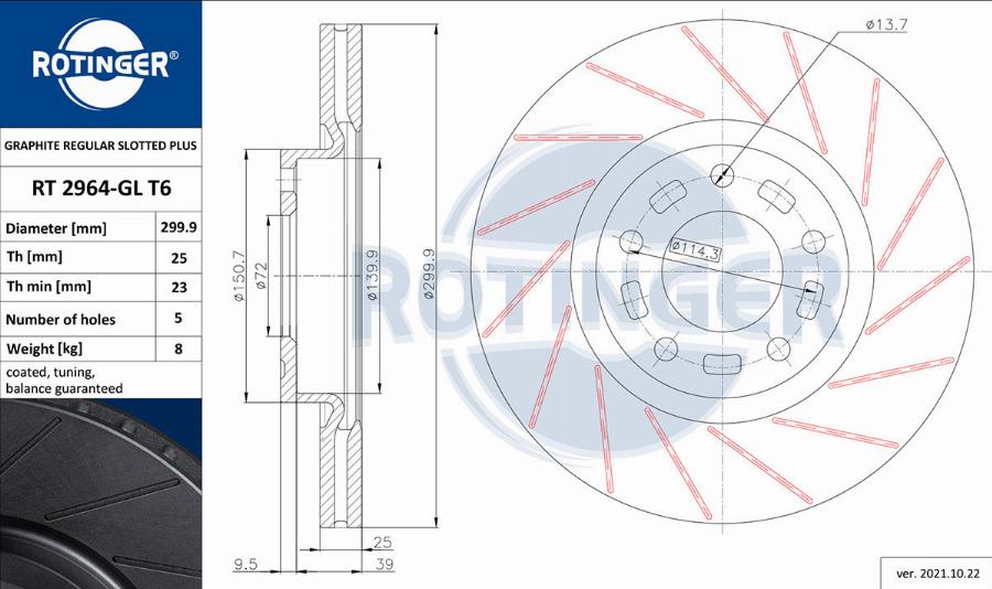 Rotinger RT 2964-GL T6 - Тормозной диск avtokuzovplus.com.ua