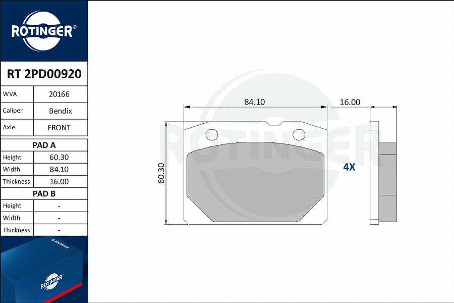 Rotinger RT 2PD00920 - Гальмівні колодки, дискові гальма autocars.com.ua