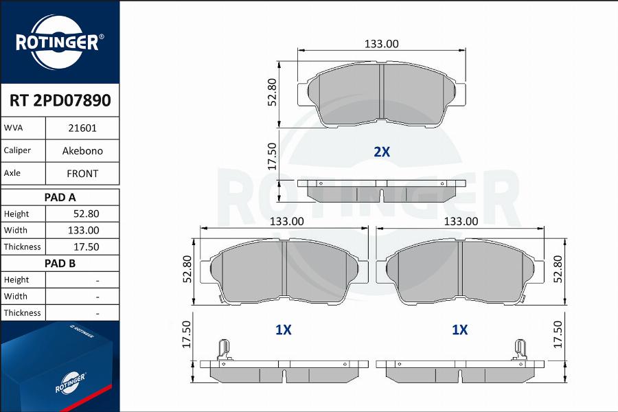 Rotinger RT 2PD07890 - Гальмівні колодки, дискові гальма autocars.com.ua