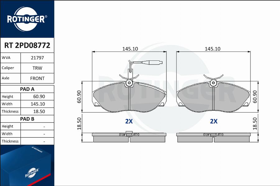 Rotinger RT 2PD08772 - Тормозные колодки, дисковые, комплект avtokuzovplus.com.ua