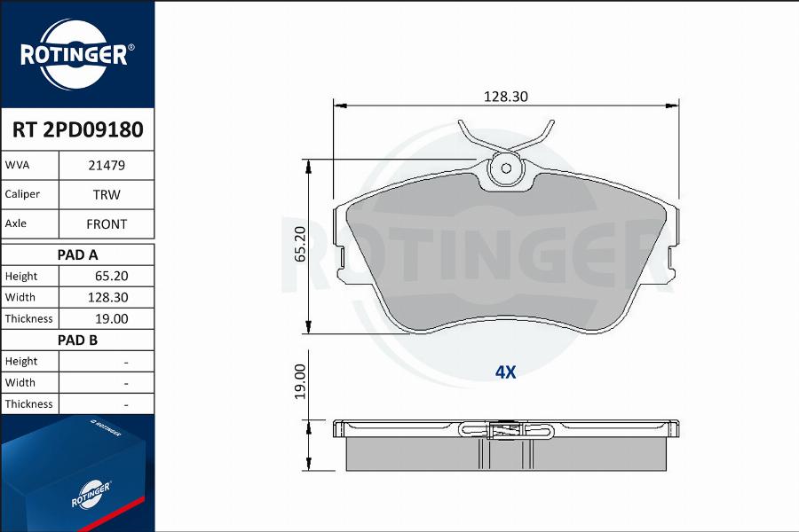 Rotinger RT 2PD09180 - Гальмівні колодки, дискові гальма autocars.com.ua