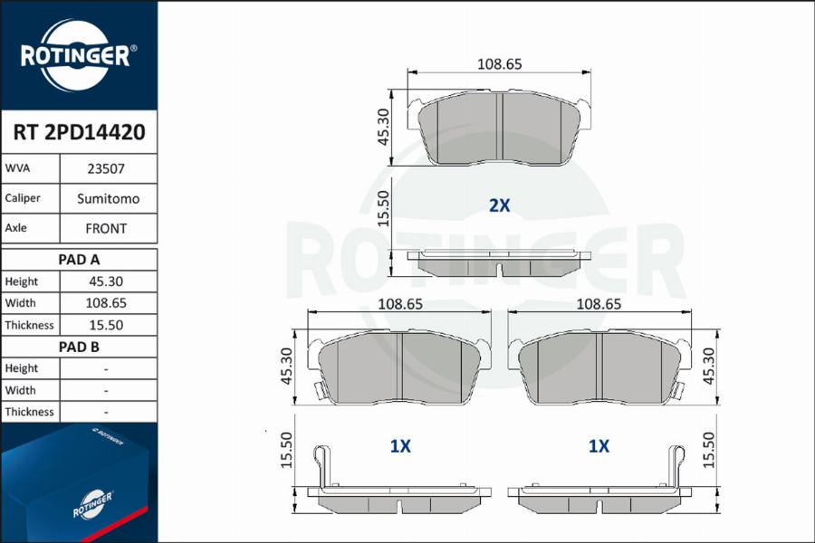 Rotinger RT 2PD14420 - Гальмівні колодки, дискові гальма autocars.com.ua