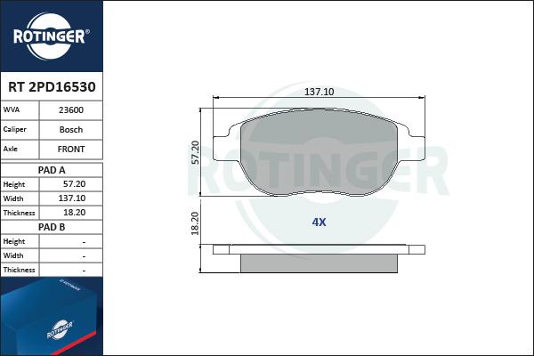 Rotinger RT 2PD16530 - Тормозные колодки, дисковые, комплект avtokuzovplus.com.ua