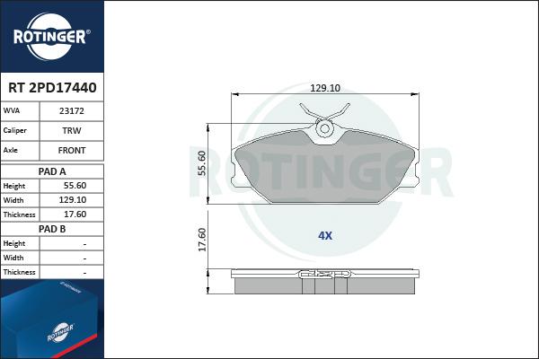 Rotinger RT 2PD17440 - Гальмівні колодки, дискові гальма autocars.com.ua