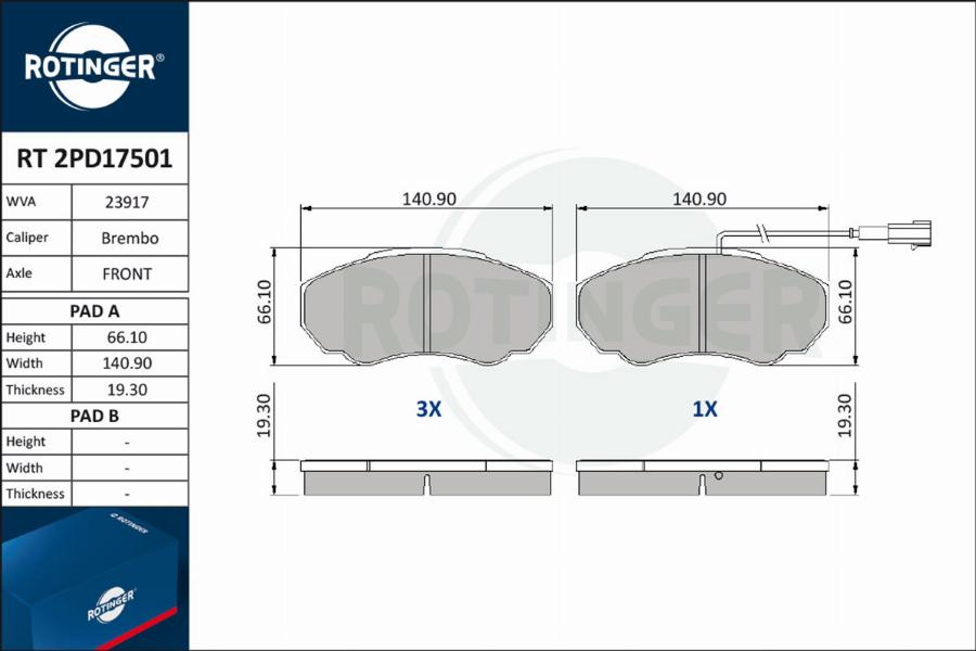 Rotinger RT 2PD17501 - Гальмівні колодки, дискові гальма autocars.com.ua