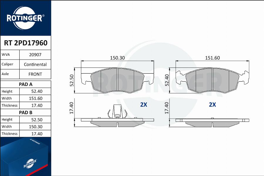 Rotinger RT 2PD17960 - Тормозные колодки, дисковые, комплект avtokuzovplus.com.ua