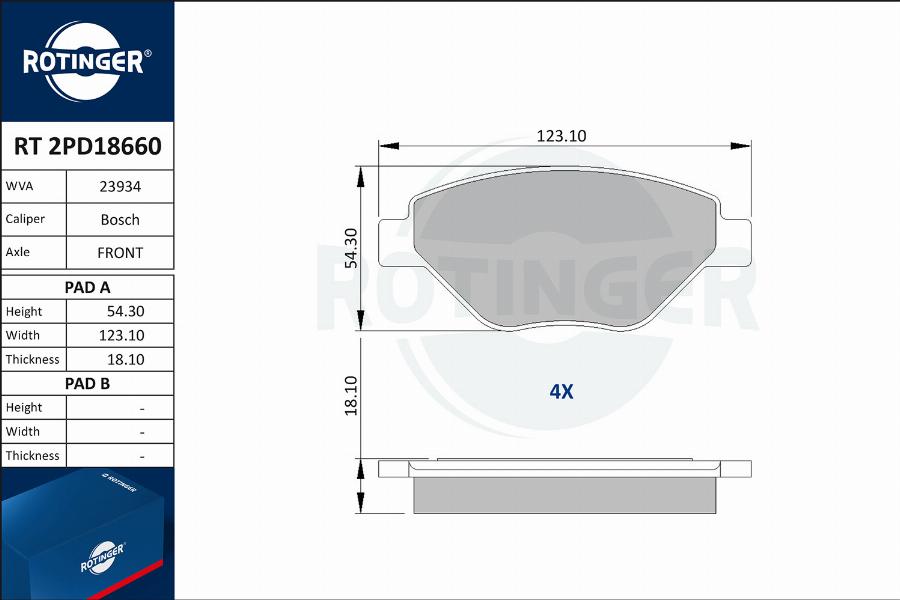 Rotinger RT 2PD18660 - Тормозные колодки, дисковые, комплект avtokuzovplus.com.ua