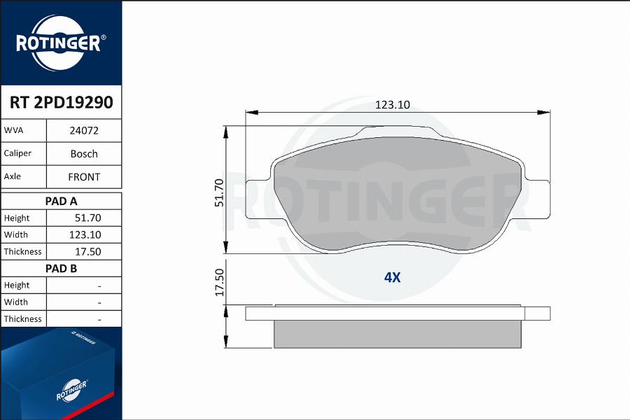 Rotinger RT 2PD19290 - Гальмівні колодки, дискові гальма autocars.com.ua