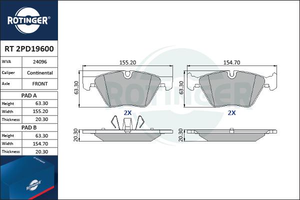 Rotinger RT 2PD19600 - Гальмівні колодки, дискові гальма autocars.com.ua