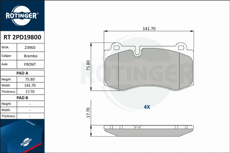 Rotinger RT 2PD19800 - Тормозные колодки, дисковые, комплект avtokuzovplus.com.ua