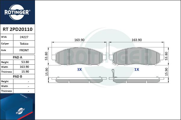 Rotinger RT 2PD20110 - Гальмівні колодки, дискові гальма autocars.com.ua