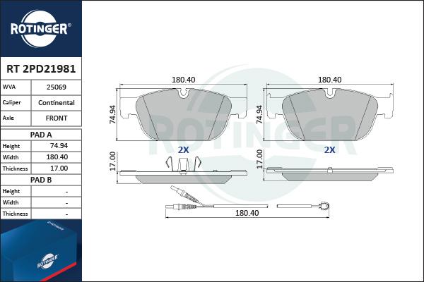 Rotinger RT 2PD21981 - Гальмівні колодки, дискові гальма autocars.com.ua